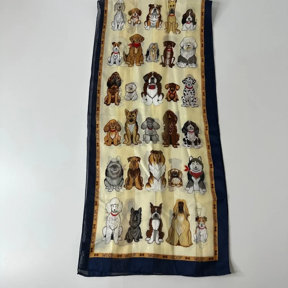 Dog Lover Rectangle Scarf Blue WOOF Border Poodle Shephard Terrier Husky Novelty